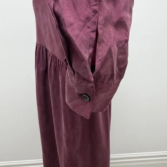 Robert Friedman Long Sleeve Cupro Burgundy Midi Dress Size Small - Picture 6 of 12
